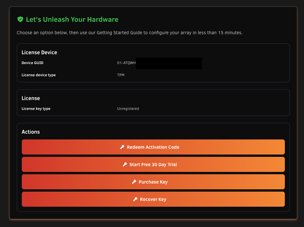 Tools Registration page showing the Redeem Activation Code action